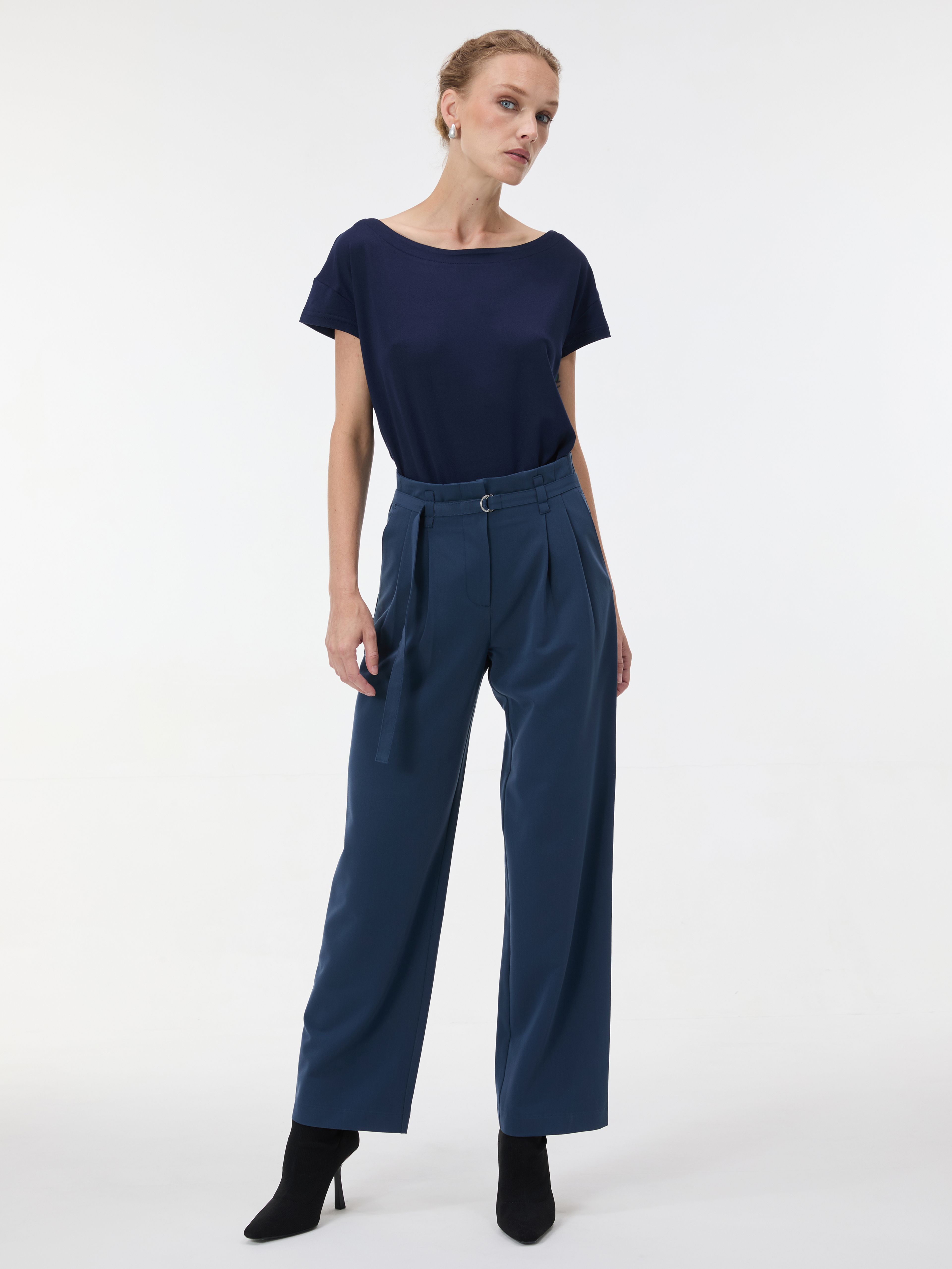 Blaue Damen-Wide-Leg-Hose mit hohem Bund ORSAY - 001