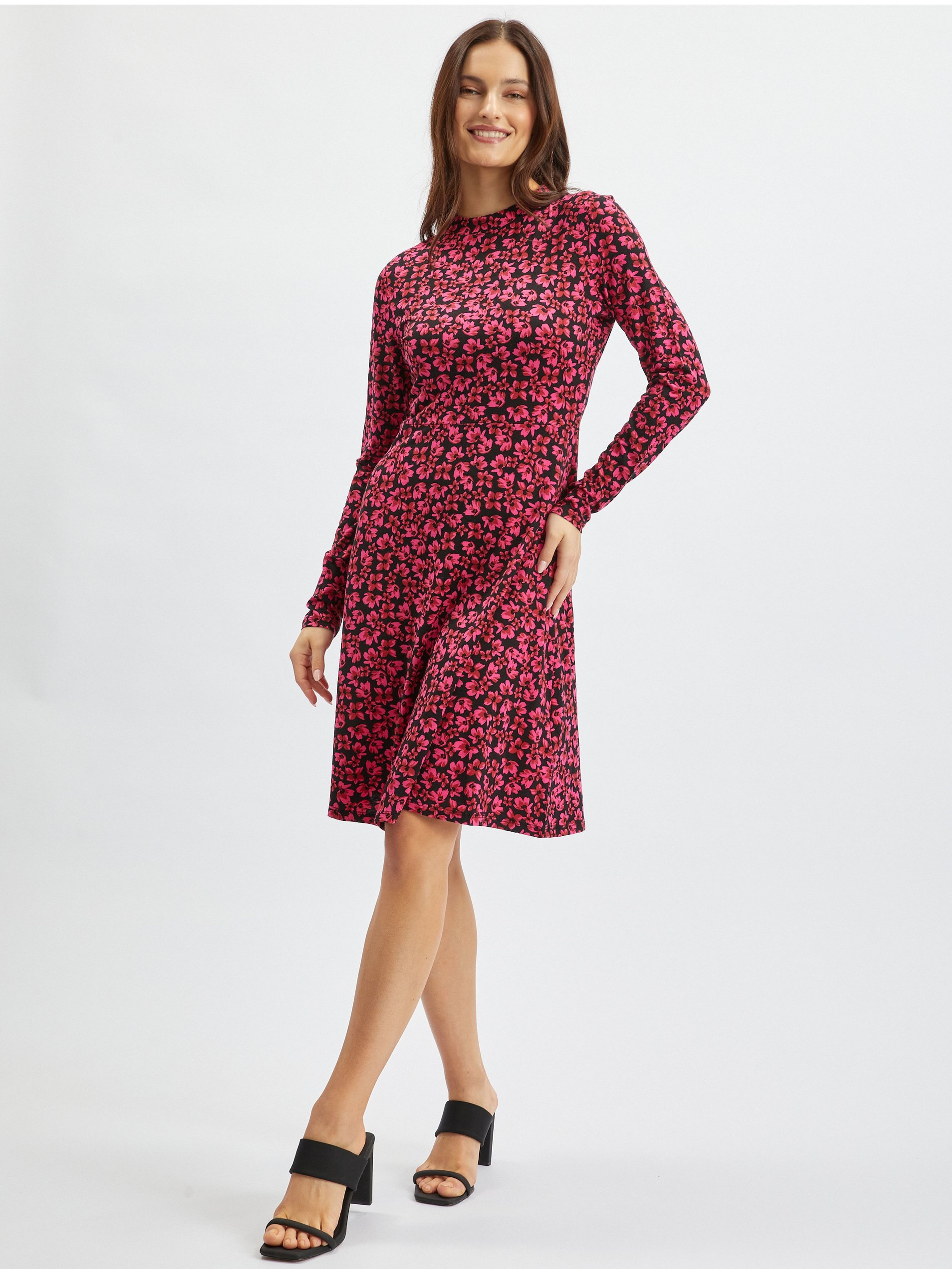Rochie florala damă neagră și roz ORSAY - 001
