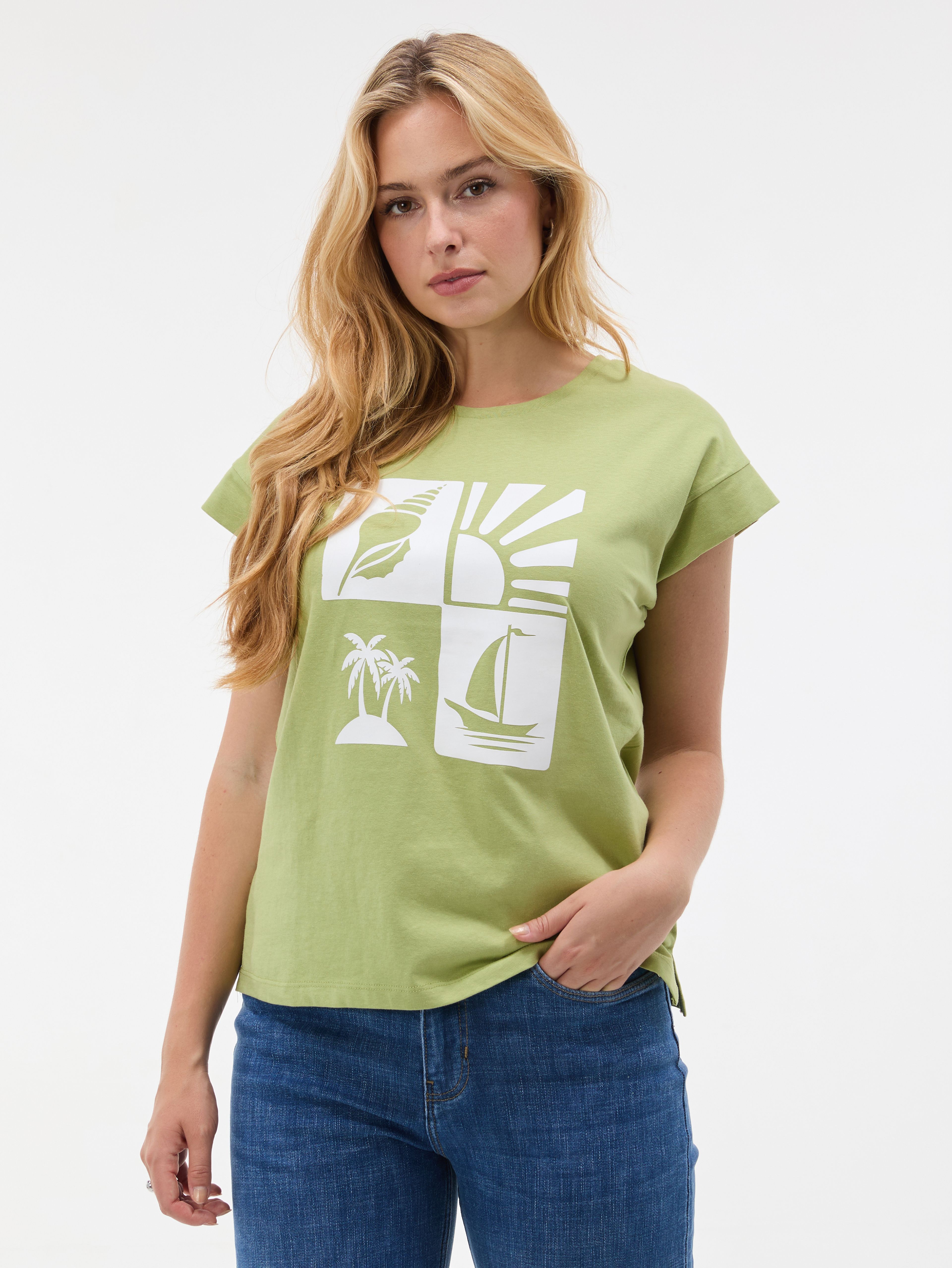 Zielony damski t-shirt z krótkim rękawem ORSAY - 001