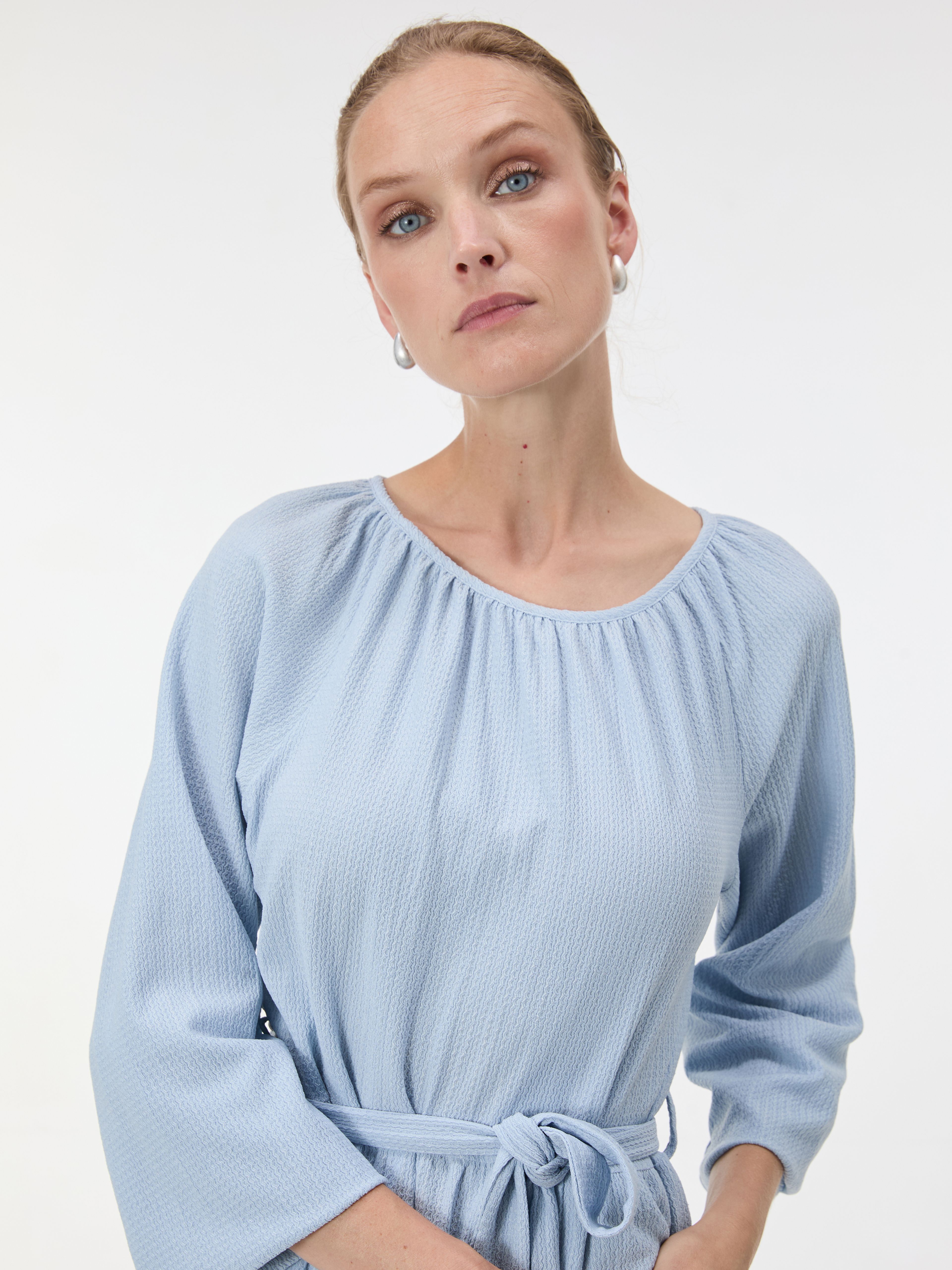 Rochie scurtă dreaptă pentru femei albastru deschis cu mânecă trei sferturi ORSAY - 004