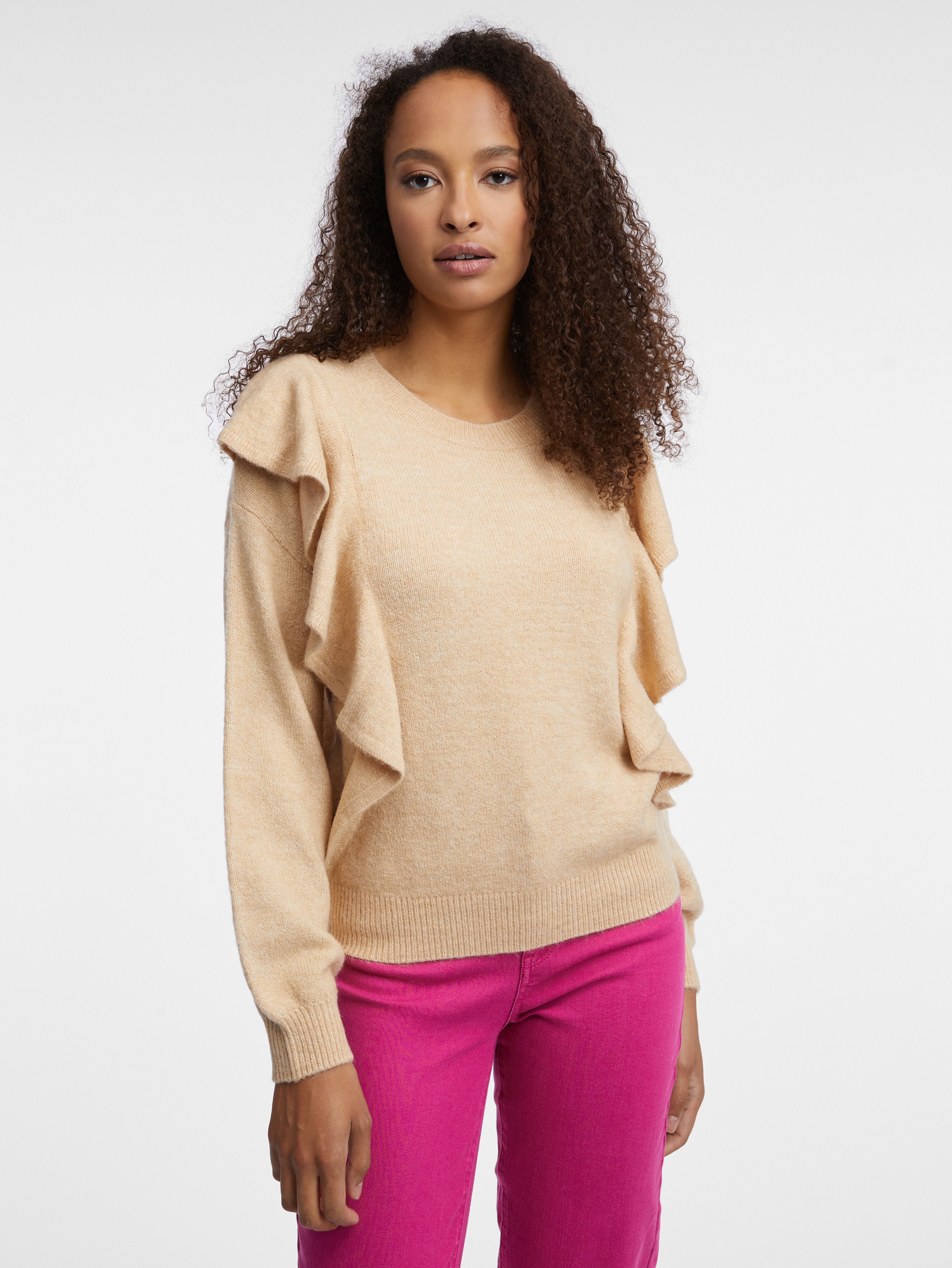 Beigefarbener Damen-Rüschen-Pullover ORSAY