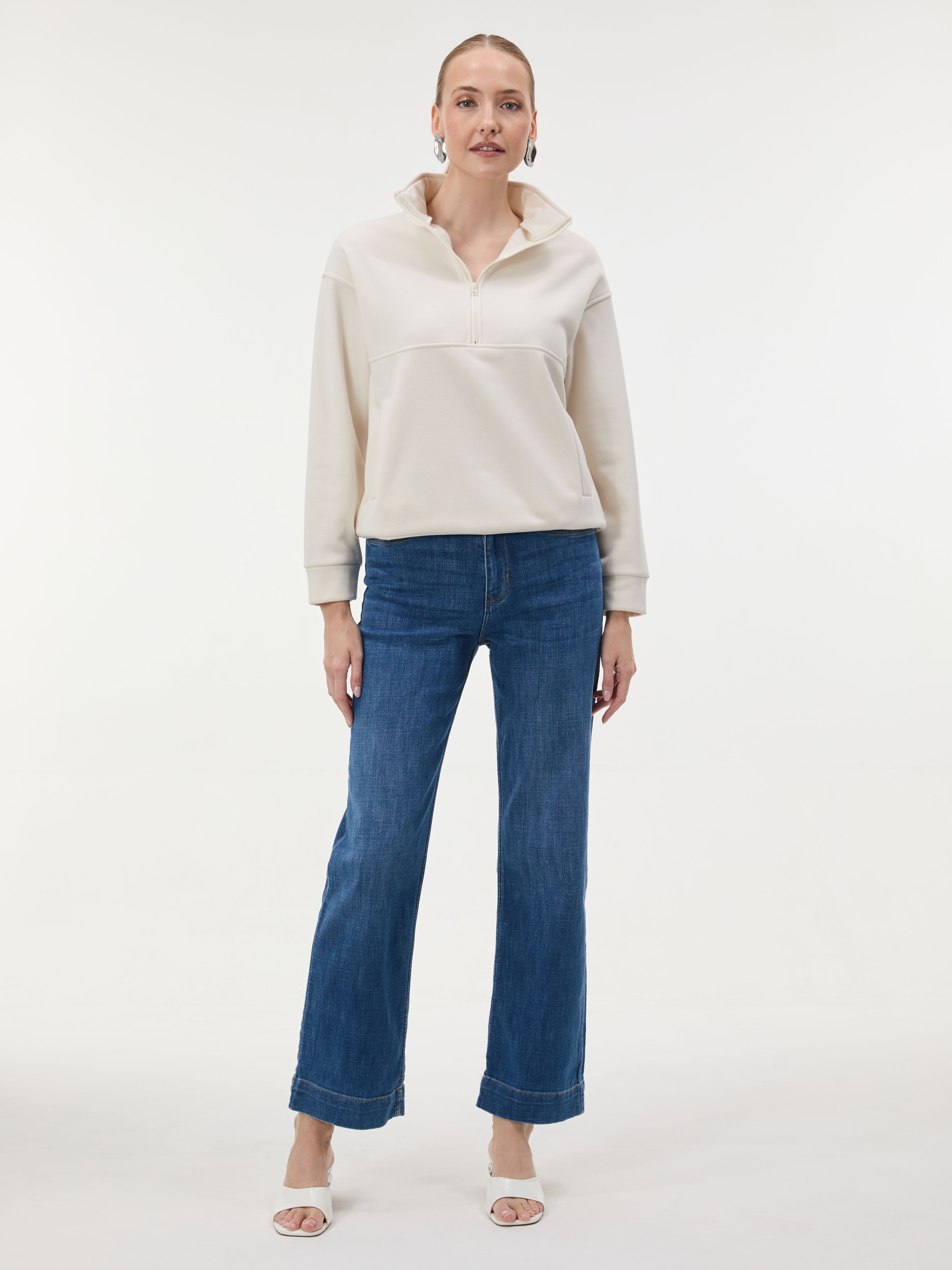 Weißes Damen-Sweatshirt mit Stehkragen und langen Ärmeln ORSAY - 003