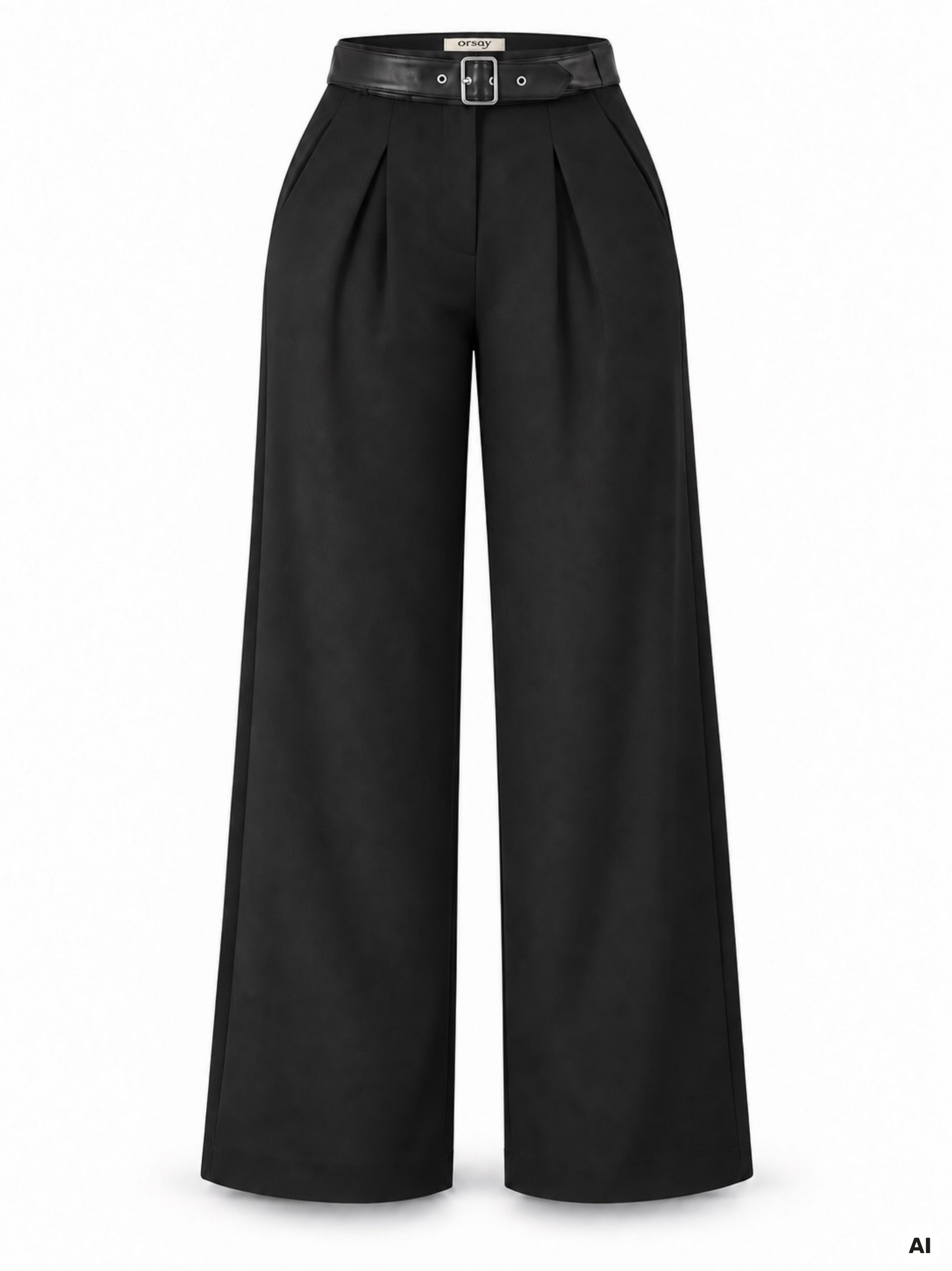 Pantaloni wide leg pentru femei negri cu talie medie ORSAY - 005